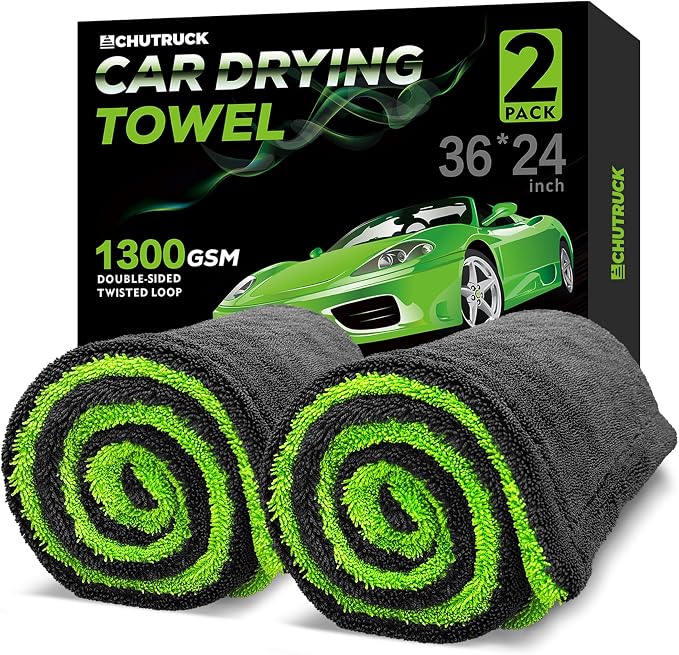 2-Pack 1300GSM Car Drying Towel - Microfiber Towels for Cars 36" x 24", Drying Towels Car Detailing, No Scratch, Super Absorbent, Extra Large Twisted Loop Microfiber Cloth Car Wash Towels, SUV Truck
