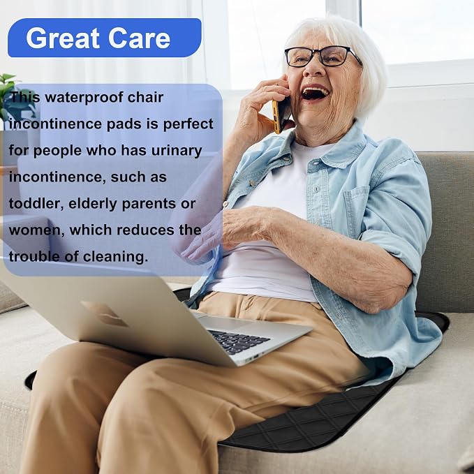 Waterproof Chair Pads for Incontinence Washable Seat Protector Pads for Adults Reusable Seat Pads Incontinence Seat Cover for Bed Wheelchair Ultra Soft 4-Layer 21"X22" 3 Pack Black
