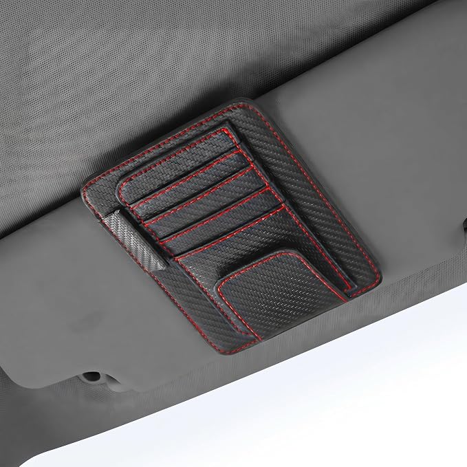 1 PC Car Sun Visor Organizer, Multifunctional Visor Storage with Card Slots and Pen Loop, for Sunglasses Documents and Cards, Universal for Most Cars, SUVs, Trucks (Black & Red)