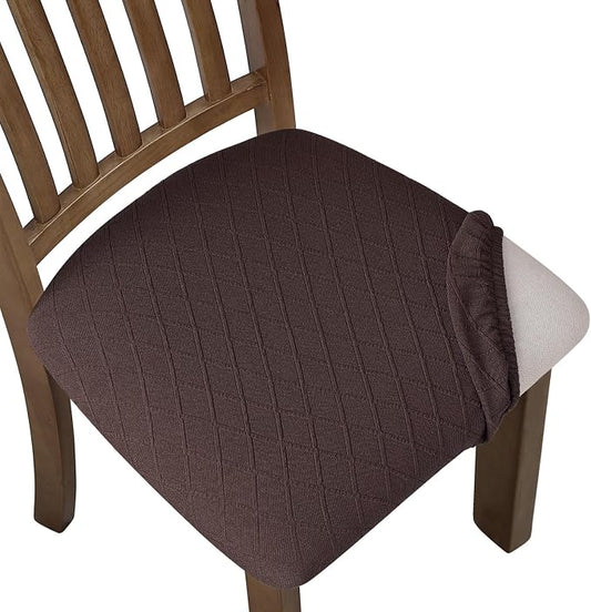 Fuloon Stretch Chair Seat Covers 6 PCS, Removable Washable Dining Chair Covers Anti-Dust Dining Room Seat Cushion Slipcovers (6, Chocolate)