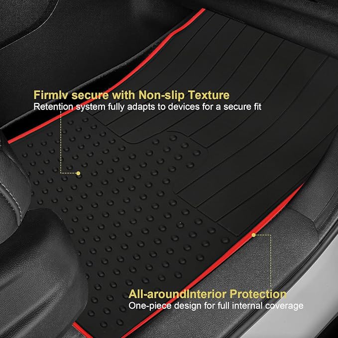Car Floor Mats Custom Fit for Mini Cooper Mini Cooper Gen2 Hardtop R56, Clubman R55, Convertible R57 Black Red Rubber All Weather Protection Auto Floor Liners(Set of 2 Front Mats)