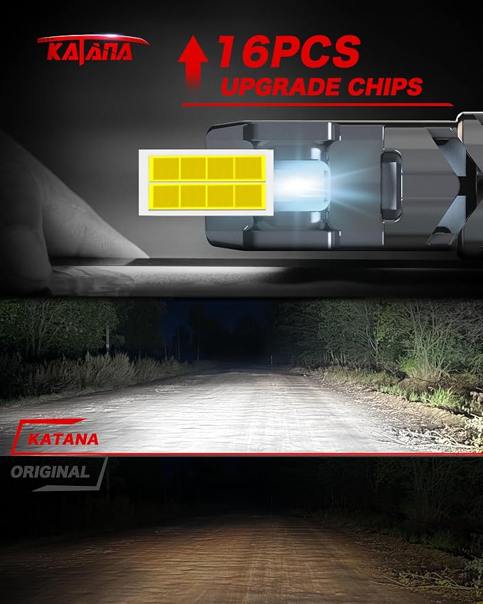 Katana H7 Bulbs, No Adapter Required 1:1 Size 400% Brightness 6500K of 2 | 32 Chips Per Pair, Turbo Cooling Fan, 50,000H+ Lifespan
