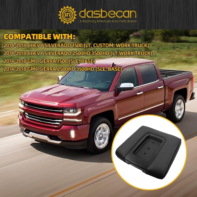 Dasbecan Center Console Lid Compatible with 2014-2018 Chevy Chevrolet Silverado/GMC Sierra 1500 2500HD 3500HD Front Center Console Armrest Lid with Liner Mat Black Replace 22881398