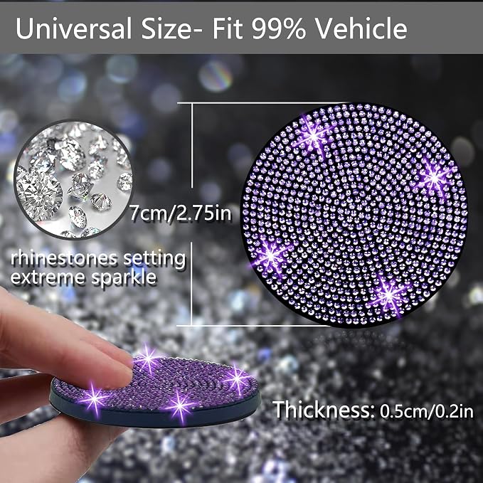 NBTEPEM 4pcs Bling Car Cup Holder Coaster, 2.75 inch Anti-Slip Shockproof Universal Car Coasters Insert Bling Crystal Rhinestone Automotive Interior Accessories for Women (4 pcs, Purple Violet)