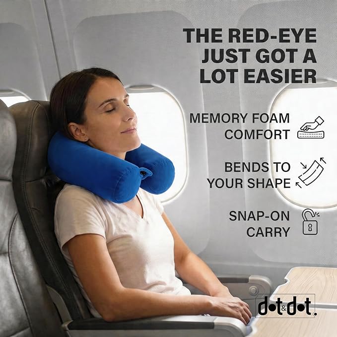 Dot&Dot Twist Memory Foam Travel Pillow, Bendable Neck Pillow for Airplane, Car and Home, 26-Inch Adjustable Roll with Washable Cotton Cover, Sapphire