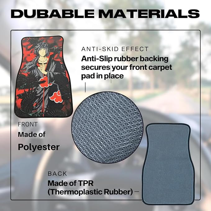 Anime Car Carpet Mat Set of 2 Front, Black Tachi Raven Design Automotive Accessories Interior All Weather Floor Mats Decor with Non Slip Black Anti Skid Backing
