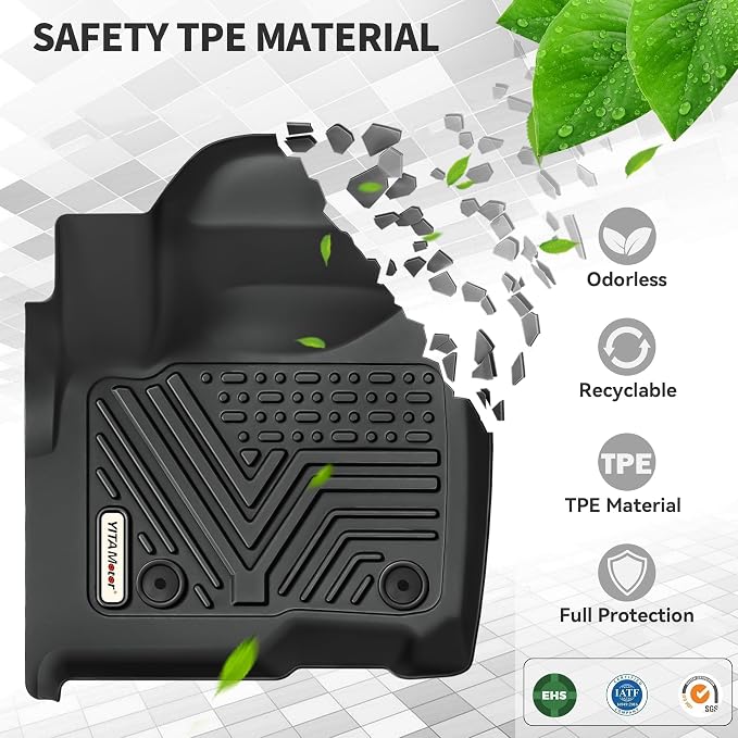 YITAMOTOR Floor Mats for Ford F-150 2015-2026 SuperCrew Cab Bench Seat, Custom Fit All Weather Anti-Slip TPE Rubber Mat, Super Duty Ford F150 Accessories, F 150 Floor Liners Set, 1st & 2nd Row, Black