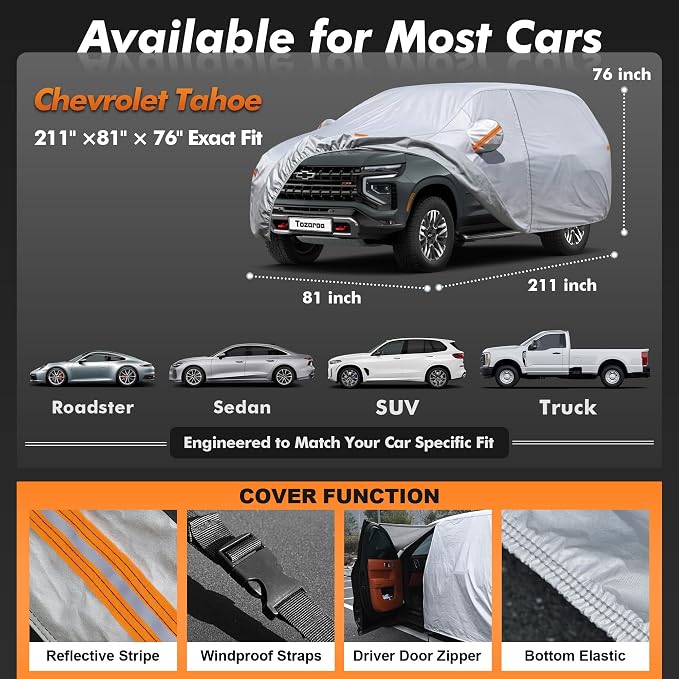 SUV Cover Waterproof All-Weather,Outdoor Full Exterior Car Covers Custom Fit for Grand Cherokee,Benz GLS,BMW X7,Mazda CX-90,Toyota Grand Highlander,GMC Acadia,etc Size S4(See Size Chart)