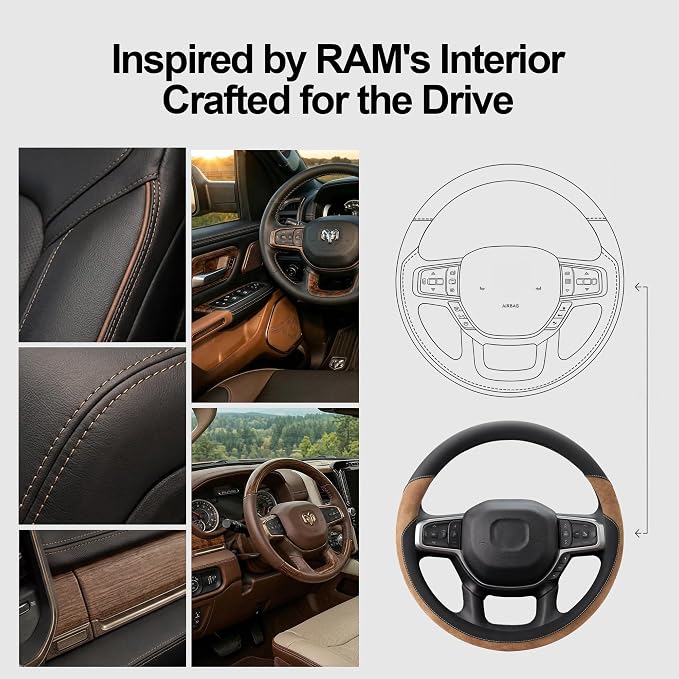 West Llama Customized Auto Car Steering Wheel Cover for Dodge RAM 1500 2500 3500, 15.5-16 inch (Gray-Large Size)