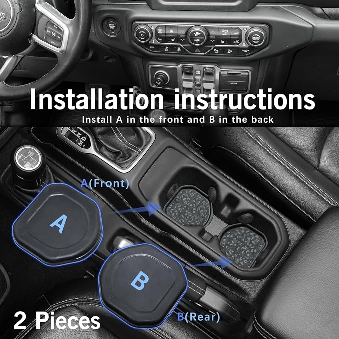 Cup Holder Coaster for Wrangler JL JLU 4XE 2018-2026 & Gladiator JT 2020-2026, Jeep Cup Holder Inserts, Original Exterior Design, Jeep Wrangler Accessories (2-pcs Set), Exclusive Patented Appearance