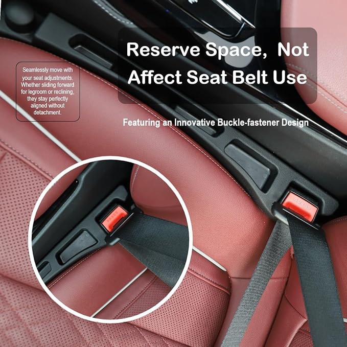 Carseat Gap Filler Organizer 2 Pack, 6 in 1 Car Side Seat Gap Plug Strip with Storage Slot, Window Breaker and Hook, Automotive Seat Catcher or Spacer Interior Accessories Between Seats & Console