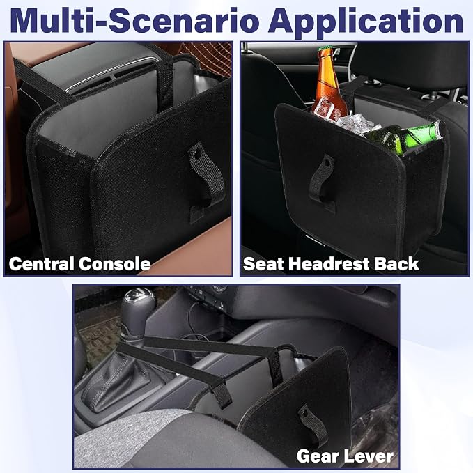 BFXM Car Trash Can, 2 Gallons Foldable Leakproof Car Garbage Can, Collapsible Hanging Car Trash Bin for Car Seat, Garbage Bags, Car Interior Accessories