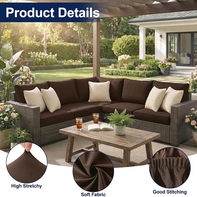 Smiry 12 Pcs Waterproof Patio Cushion Covers, Stretch Outdoor Furniture Covers
