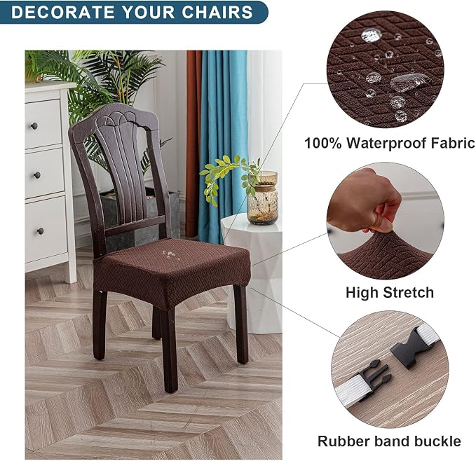 Genina Waterproof Seat Covers for Dining Room Chair Covers Waterproof Dining Chair Covers (6 PCS-Rear-Covered, Chocolate)