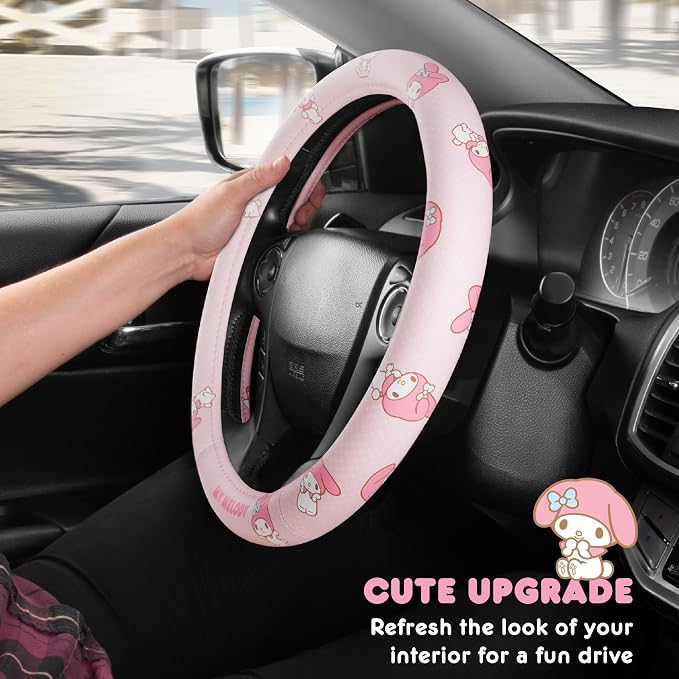 Sanrio My Melody Pastel Pink Steering Wheel Cover for Car, SUV, Truck | Universal Fit Cute Car Accessories & Gift for Women, Official Licensed Steering Wheel Protector, Fits 14.5"-15" Wheels