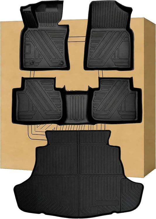 Aiqiying Floor Mats＆Cargo Liners Compatible with Toyota Camry 2018-2024 FWD Models, Non Hybrid or AWD，All Weather Waterproof Durable Custom-Fit Front Rear Full Set Carpet Protection TPE Accessories