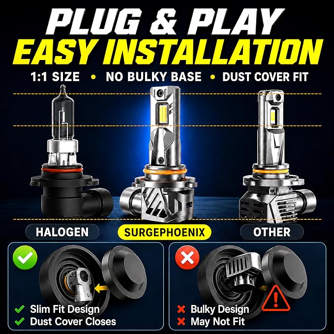 H11 & 9005 LED Bulbs Combo, 1000% Brighter, 1:1 Mini Size | 6500K Cool White LED Fog Light Bulbs for Off-Road Use, Pack of 4