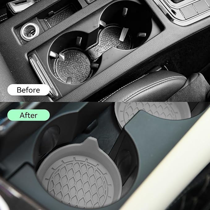 4PCS Car Cup Holder Coasters, Silicone Non-Slip Vehicle Cup Recessed Mats, Sift-Proof Automotive Interior Drink Insert Decor Accessories, Universal for SUV, Sedan, Truck (Gray)