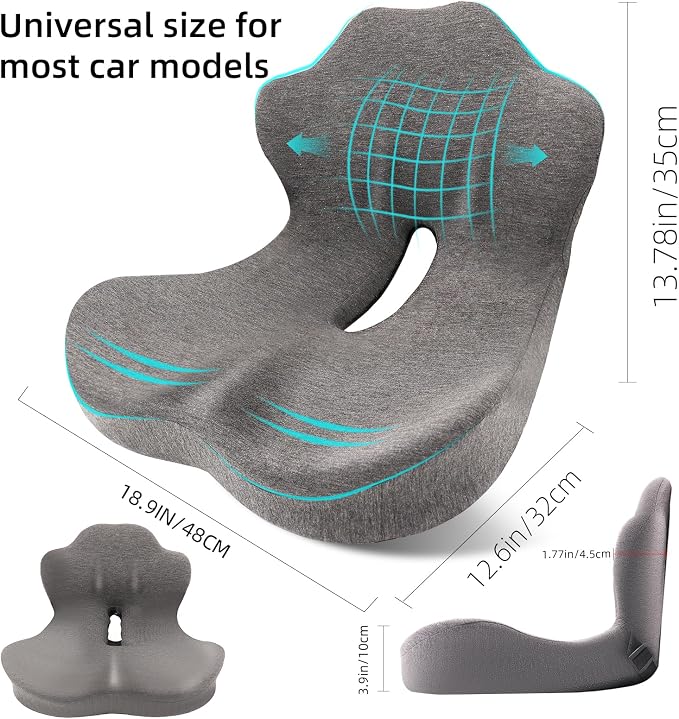 Seat Cushion, Memory Foam Truck Seat Cushion, L-Shaped Ergonomic Design Chair Cushion with Lumbar Support for Back Pressure Relief, for Long Sitting Office Worker and Truck Drivers