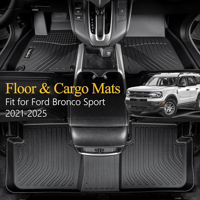 All Weather Floor Mats & Cargo Liner for Ford Bronco Sport 2021-2025 2026 Custom Fit Waterproof Durable Easy to Clean fit for Ford Bronco Sport 2021-2025 Accessories