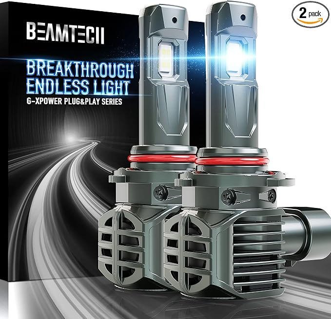 BEAMTECH 9005 Light Bulbs, G-XPower Chips HB3 Fog Light Bulb 500% Brighter | 6500K Xenon White Plug and Play, Pack of 2