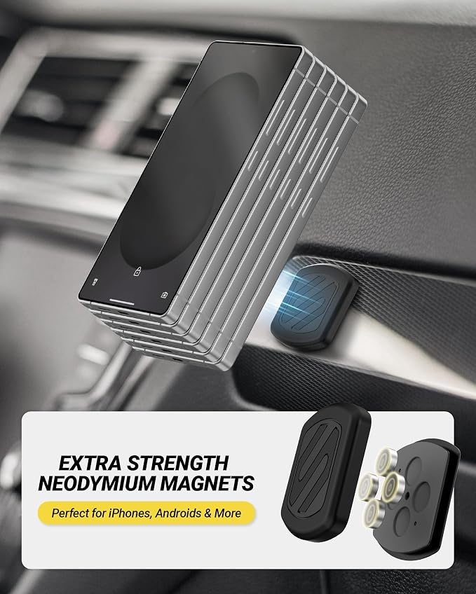 Scosche Extra Strength Magnetic 3M Flush Mount Phone Holders for Your Car Dashboard and Flat Surfaces, Low Profile Cell Phone Holder with Thick Metal Plate for iPhone and Android, Not MagSafe, 2-Pack