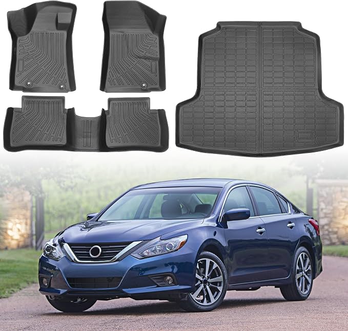 Floor Mats for Nissan Altima 2013-2018, Custom Fit TPE Liners | All Weather Waterproof Floor Mats with Cargo Liner, Heavy Duty Anti-Slip TPE Rubber Protection, Full Set Front & Rear