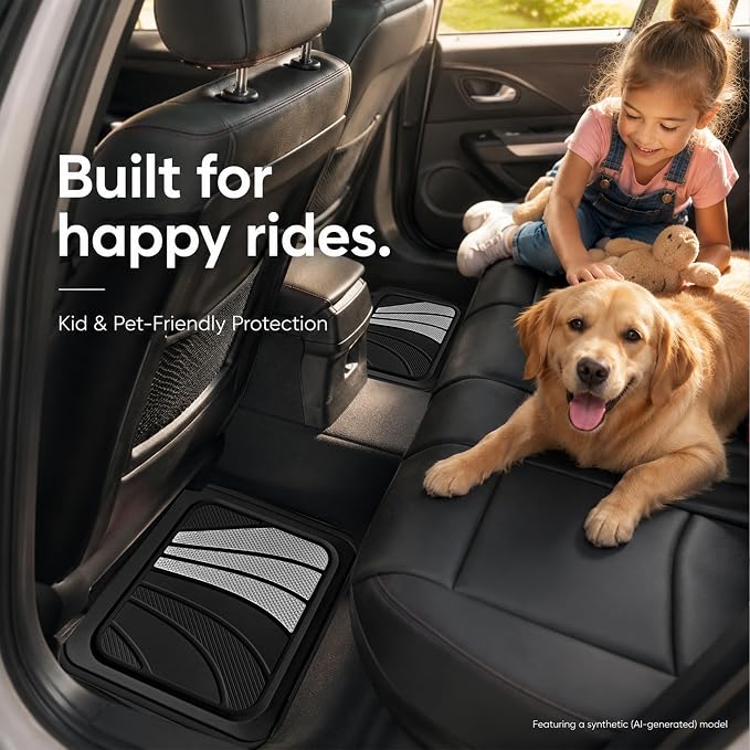Road Comforts Car Floor Mats Full Set – Front & Rear Car Floor Mats with Aluminum Design, Anti-Slip Backing, All-Weather Protection, Trim-to-Fit Car Mats for Most Sedans, SUVs & Vans - Sliver