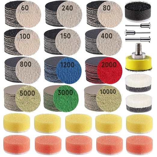 317 PCS 1 Inch Wet Dry Sanding Discs 60-10000 Grit Hook and Loop Sandpaper | Rotary Tool Accessories with 1/8" 1/4" Shank, Backing Pad, Polishing Pads, Foam Pads for Auto Metal Glass Resin Wood Jewelry