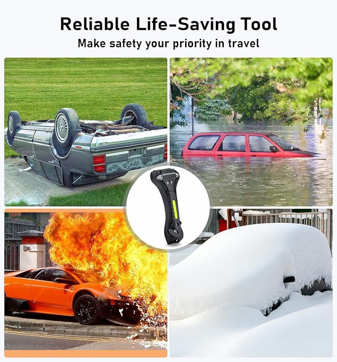 Car Safety Hammer 4 Pack, Car Window Glass Breaker and Seat Belt Cutter Auto Emergency Escape Tool with Light Reflective Tape for Family Rescue, Life Saving Survival Kit