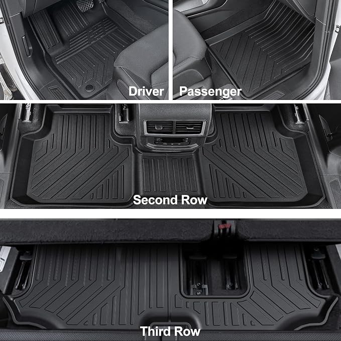 Floor Mats for 2018-2025 2026 Volkswagen Atlas 7 Passenger Bench Seating (Not for Cross Sport), All Weather TPE Durable Cargo Mat with Backrest Mats for VW Atlas Accessories