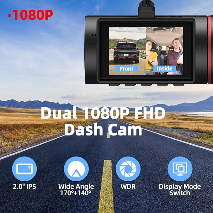 Dual Dash Cam Front and Inside with 64GB Card,1080P Dash Camera for Cars | Milerong X25 Dashcam with Night Vision,Loop Recording,G-Sensor,24H Park Monitor,Inside Car Camera for Uber/Lyft/Taxi Driver