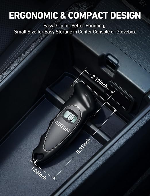 AstroAI Digital Tire Pressure Gauge 0-150PSI Calibrated to ANSI B40.7 +/-1PSI, Accurate in 0.1 Increments, Tire Repair Tools 4 Pressure Measurements for Car Truck with Backlight LCD, Black