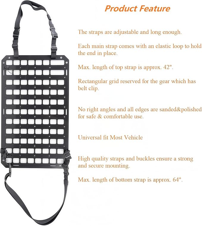 TACNEX Rigid MOLLE Panel for Car Seat Back Organizer Vehicle EDC Tactical Gear Holder Pouch Holster Mount Rack Modular Storage Plate Auto Interior Accessories for Truck Pickup SUV Van