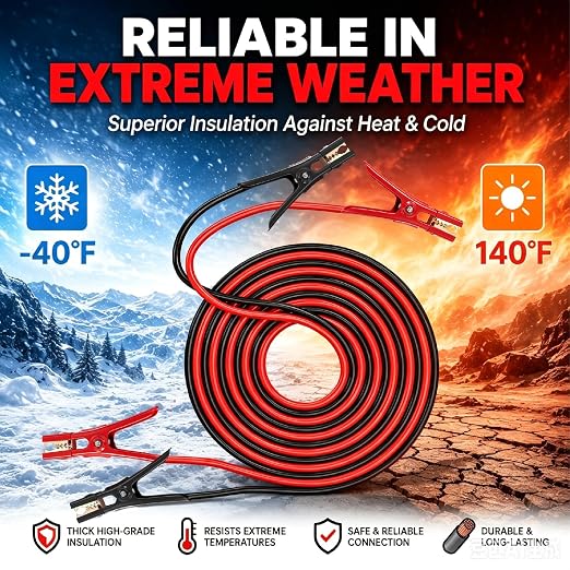 Heavy Duty Jumper Cables,4 Gauge 25 Feet Battery Booster Cable,Automotive Wires with Alligator Clamps,Carrying Bag,Safety Gloves and Iron Brush for Cars Trucks