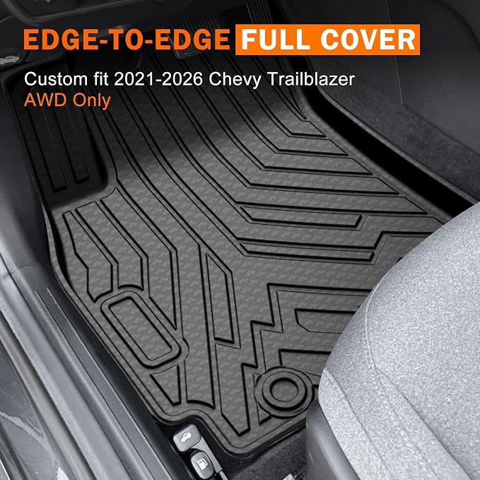 KUST Floor Mats for 2021-2026 Chevy Trailblazer Accessories (AWD Only) | Rear Cargo Trunk Mat (Cargo Deck in Upper Position), Front Rear Car Mats All Weather Protection, TPE Rubber, Raised Edge