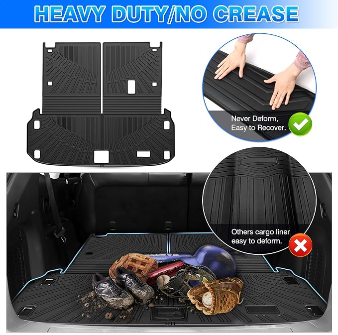 Pathfinder Cargo mat - Trunk Mat for Nissan Pathfinder 2013-2020/2014 Infiniti JX35/2014-2020 QX60, All Weather Trunk Mat & Backrest Mat for Pathfinder Accessories, Heavy Duty Rubber Mats