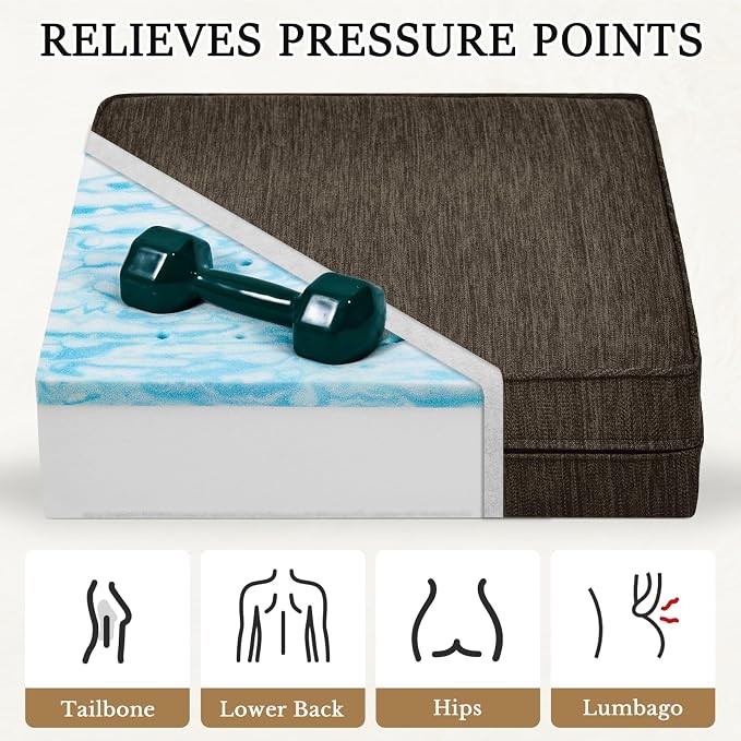 baibu Extra Large Dual-Layer Gel Memory Foam Recliner Cushions for Elderly, 20x20x5 Inch Thick Non-Slip Recliner Seat Cushion Suitable for Couch for Easy to Stand Up & Reduce Hip Pain, Dark Brown