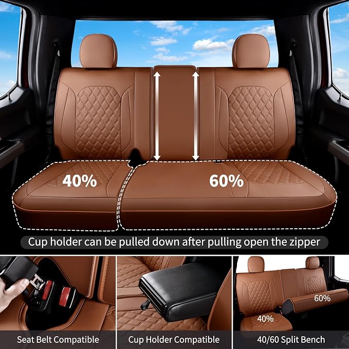 Huidasource Fit for Brown Chevy Silverado Seat Covers, GMC Sierra Seat Covers, Thickened Nappa Leather Truck Seat Cover 2007-2013&2019-2026 1500, 2020-2026 2500HD 3500HD Crew Double Extended Cab