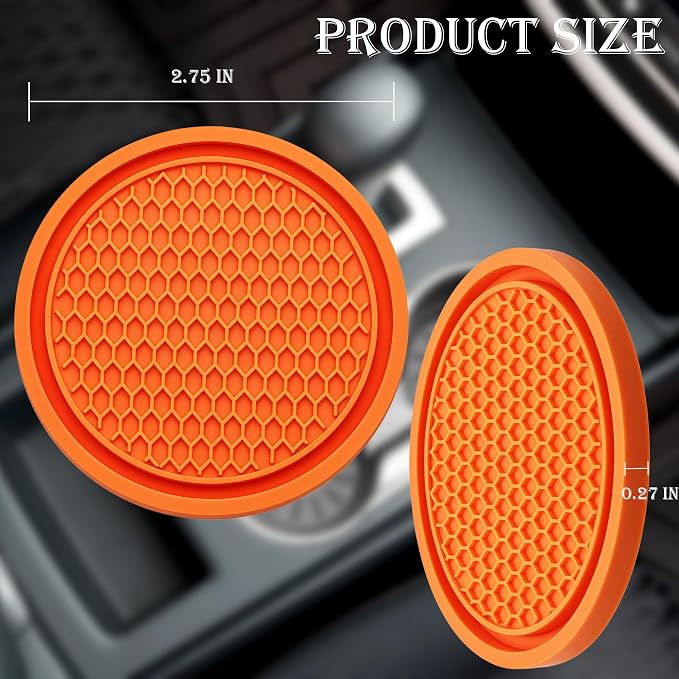 2PCS Car Cup Holder Coaster, Universal Auto Non-Slip Cup Holder Coaster, 2.75In Universal Non-Slip Recessed Car Interior Accessories (Orange)