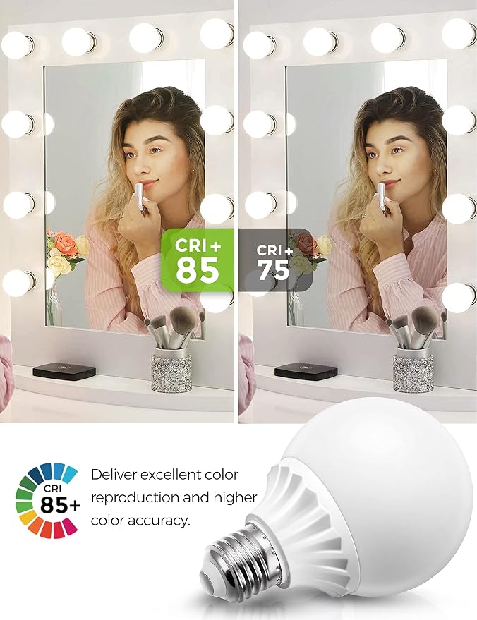LOHAS G25 Globe Light Bulbs, LED Vanity Lights | 40-45W Equivalent, Bathroom Round Light Bulb, E26 Edison Base Lamp, Bathroom Makeup Mirror Home Lighting, Non-Dim, 6 Pack