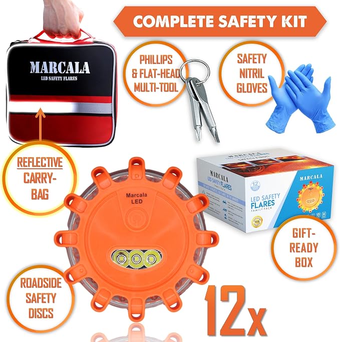 Marcala 12-Pack LED Flare kit + Square 3-Pack Road Flare Kit
