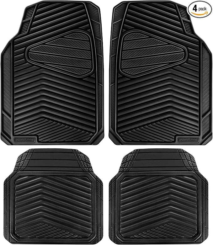 CAR PASS Rubber Car Mats, Waterproof Car Floor Mats All Weather,Car Mat Full Set 4 Pieces, Automotive Floor Mat Trim to Fit for Cars Sedans SUVs Trucks, Anti-Slip Easy Clean, All Black
