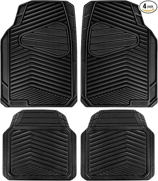 CAR PASS Rubber Car Mats, Waterproof Car Floor Mats All Weather,Car Mat Full Set 4 Pieces, Automotive Floor Mat Trim to Fit for Cars Sedans SUVs Trucks, Anti-Slip Easy Clean, All Black