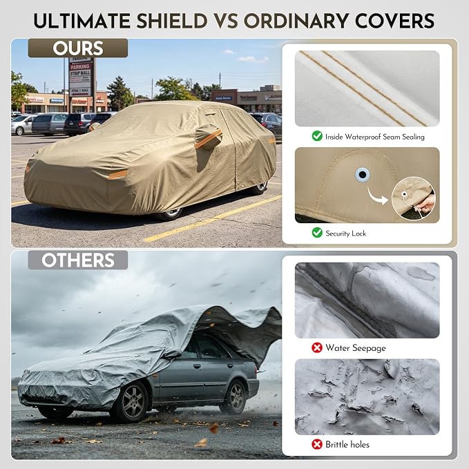 Kaugung Custom Fit Car Cover for Lexus ES ES300 ES330 ES350 ES300h (2001-2026), Heavy Duty All Weather Waterproof Outdoor Cover, Sun Rain UV Protection with Driver Door Zipper, Mirror Pockets & Vents