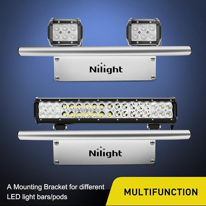 Nilight Led Light Bar Mounting Bracket Front License Plate Frame Bracket License Plate Mounting Bracket Holder For Off-Road Lights Led Work Lamps Lighting Bars,Silver, 2 Years Warranty