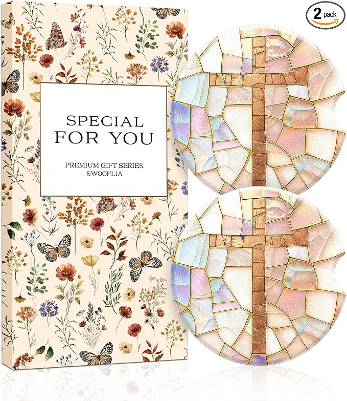 Swooflia Car Coasters for Women - Jesus Ceramic Car Cupholder Coaster Cool Absorbent Mat Coaster with Cork Base 2 Pack Automotive Cup Holder Accessories New Driver Gifts for Decor