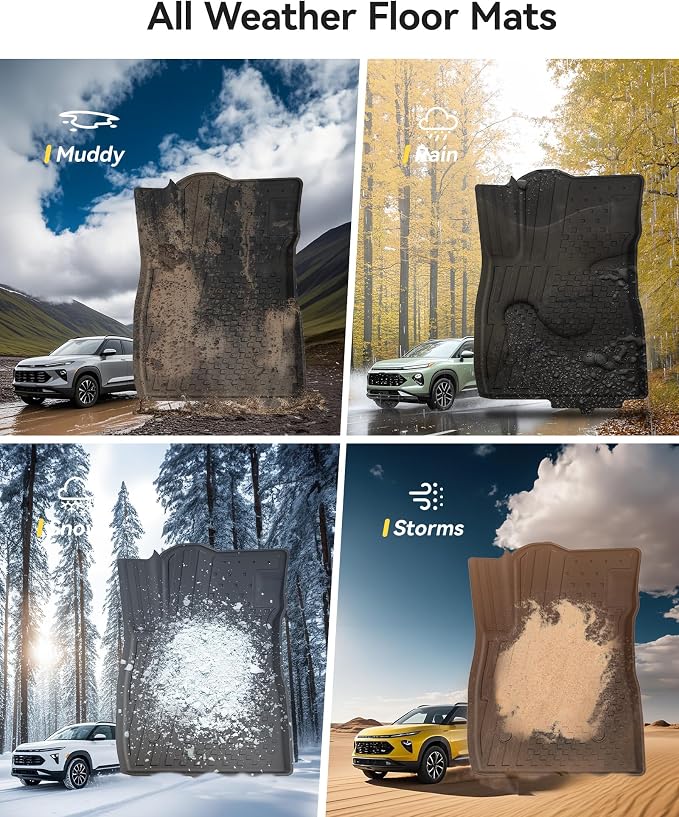 3W Floor Mats for Chevrolet Trailblazer 2021-2025 2026 (AWD Only),TPE All Weather Floor Liners Custom Fit Chevy Trailblazer Accessories 1st and 2nd Row Durable Black