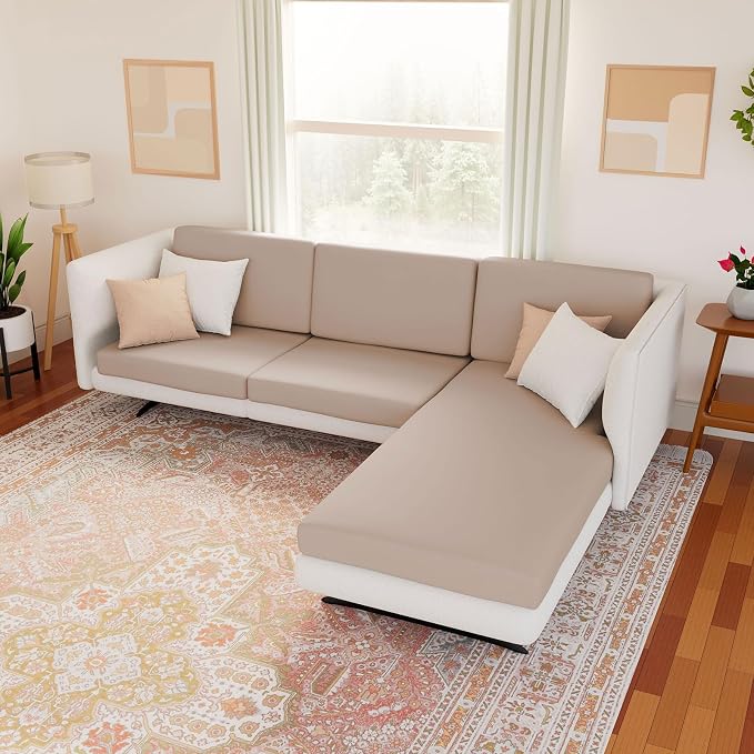 hyha Waterproof Couch Cushion Covers, Stretch Sofa Couch Seat Slipcover for Dog Washable, Non-Slip Waterproof Outdoor Cushion Covers for Patio Furniture Replacement (1 Piece for Medium, Taupe)