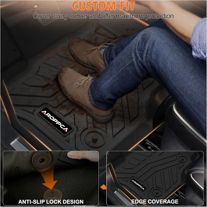 All Weather Floor Mats for Ford F150/F-150 2015-2025 SuperCrew Cab | TPE Rubber Floor Liners Anti-Slip Full Set Automotive Mats for 2025 Ford F-150 (Includes 22-24 Lightning Models) Accessories